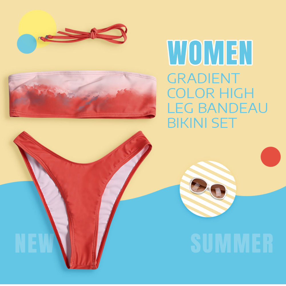 Gradient Color High Leg Bandeau Bikini Set