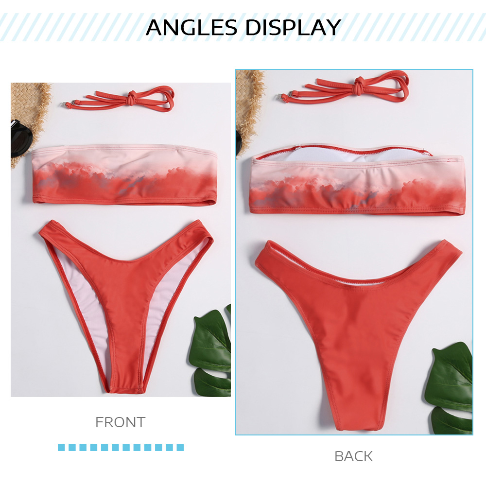 Gradient Color High Leg Bandeau Bikini Set