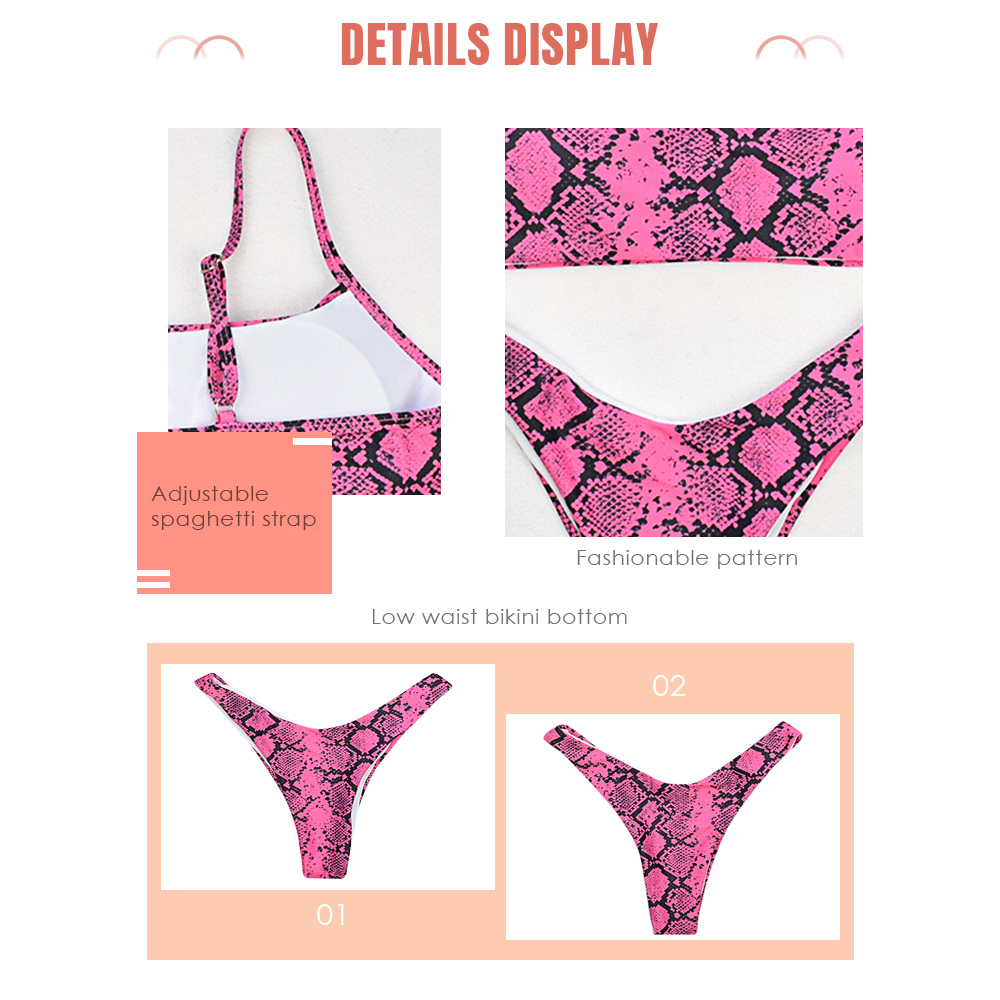 Spaghetti Strap Padded Backless Print Low Waist Women Bikini Set