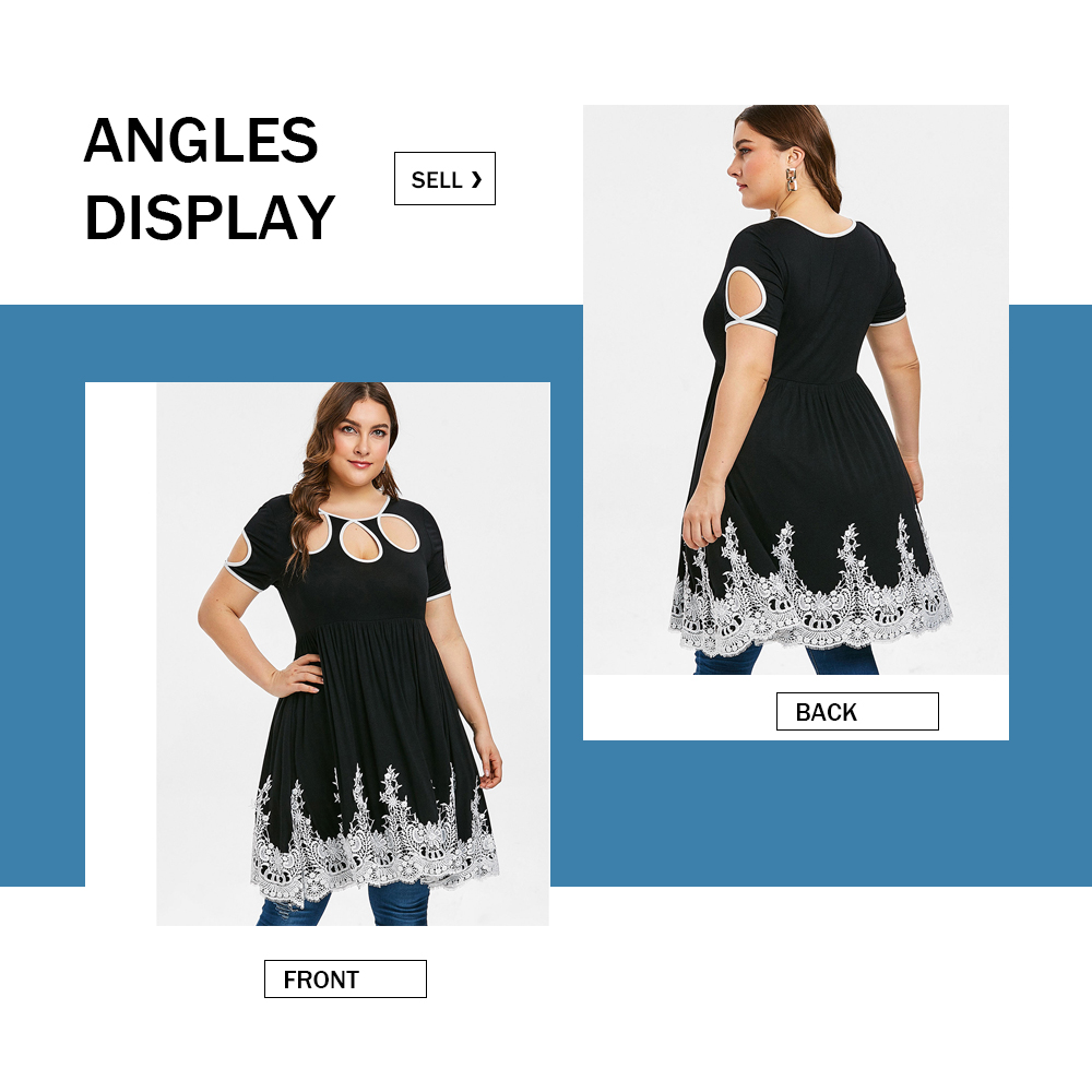 Plus Size Cut Out Lace Applique T-shirt