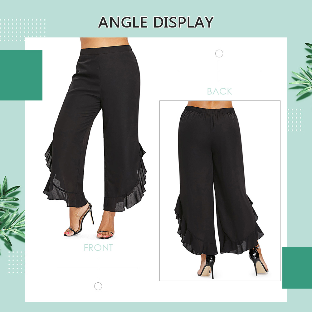 Plus Size High Waist Solid Color Ruffles Asymmetric Women Chiffon Pants