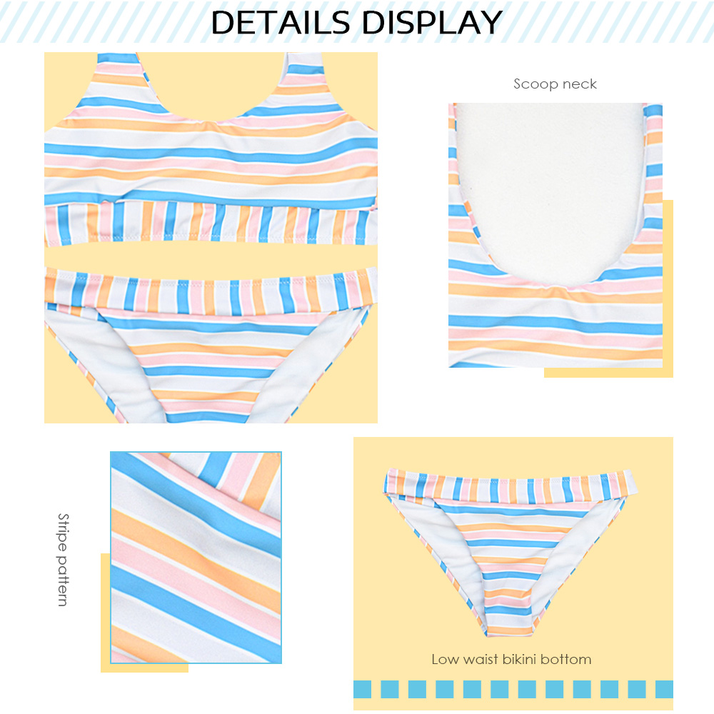 Scoop Neck Backless Padded Colorful Stripe Print Low Waist Women Bikini Set