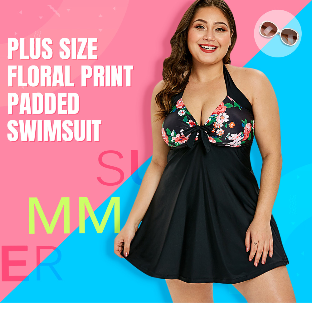 Plus Size Floral Print Padded Swimsuit