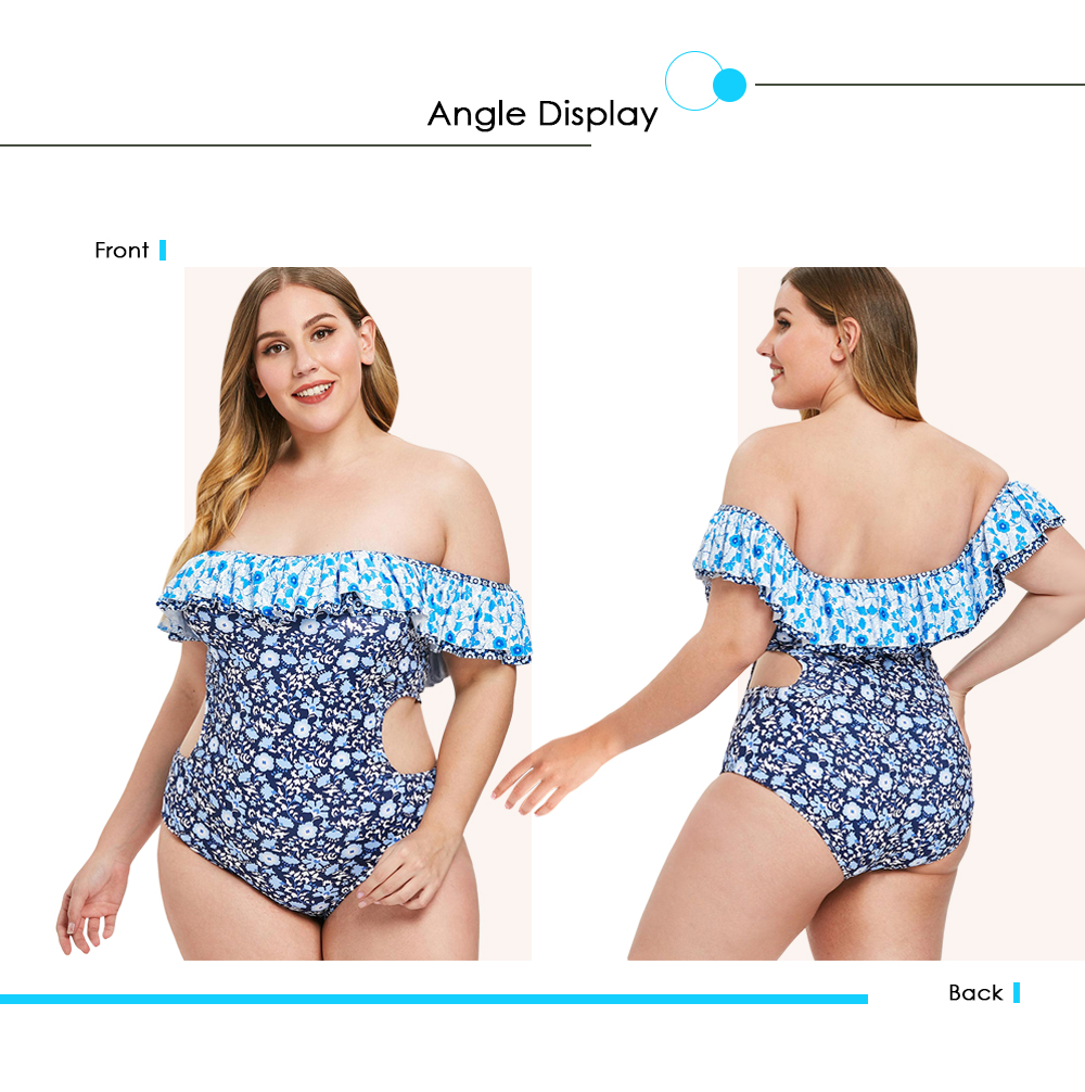 Side Cut Out Plus Size Floral Print Swimwear