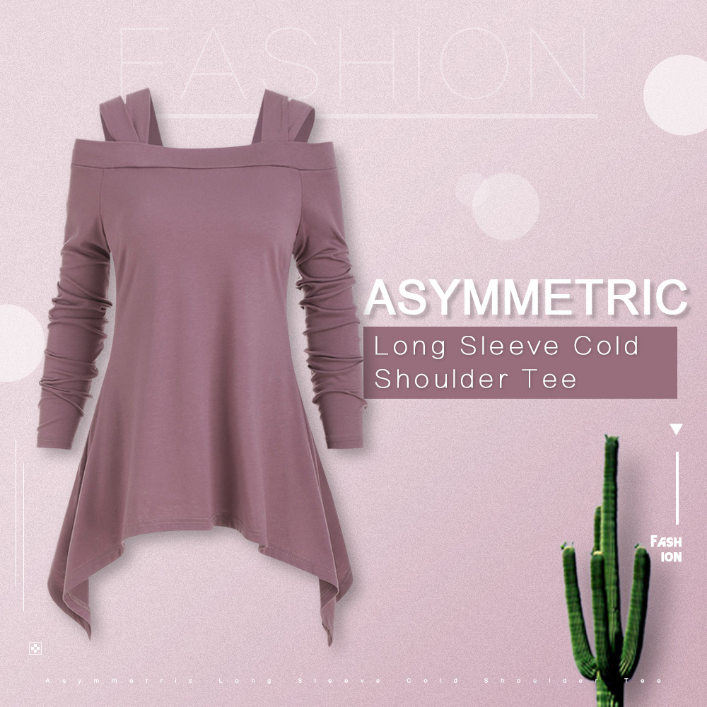 Asymmetric Long Sleeve Cold Shoulder Tee