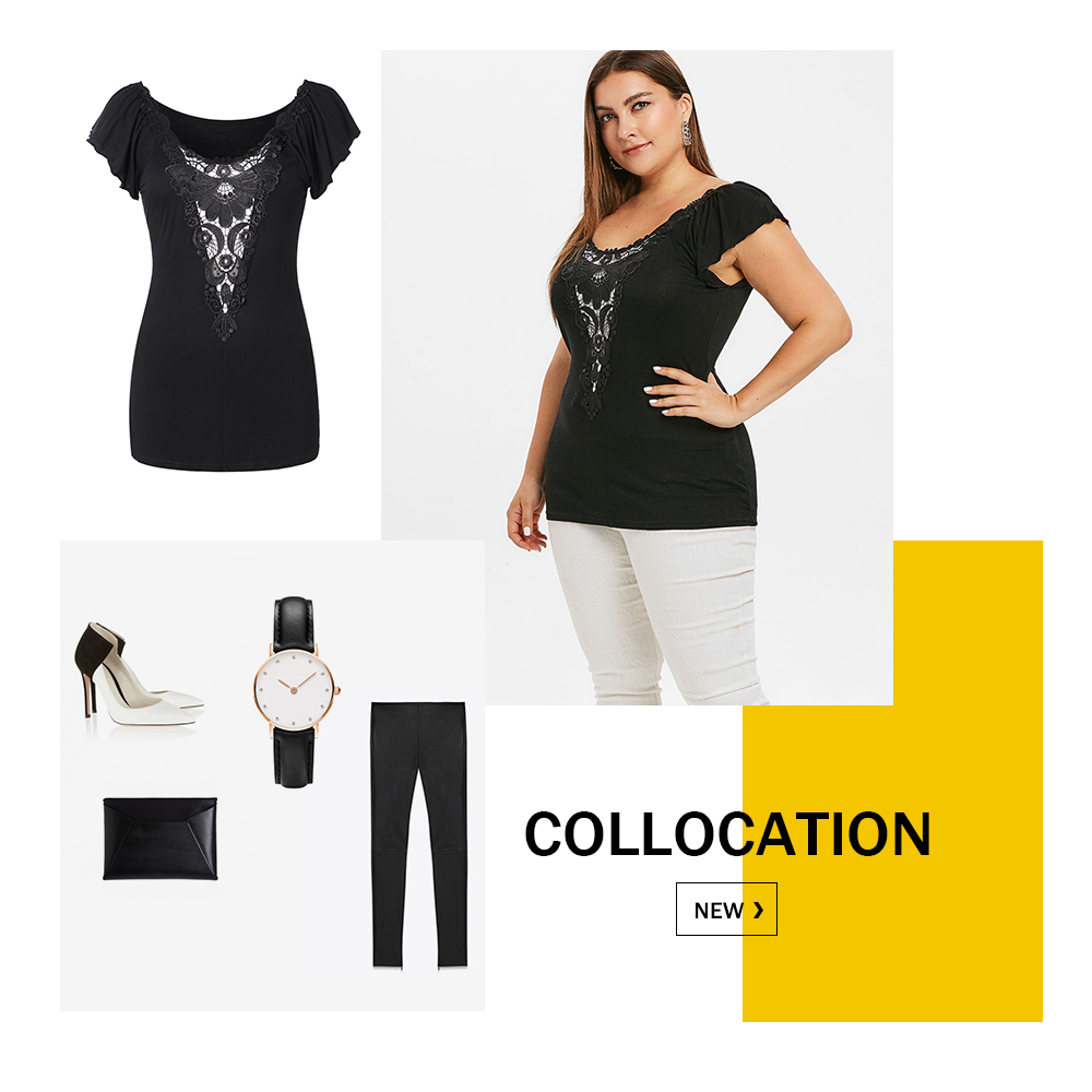 Plus Size Lace Applique T-shirt