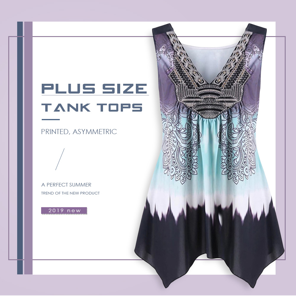 Asymmetric Tie Dye Printed Plus Size Tank Top