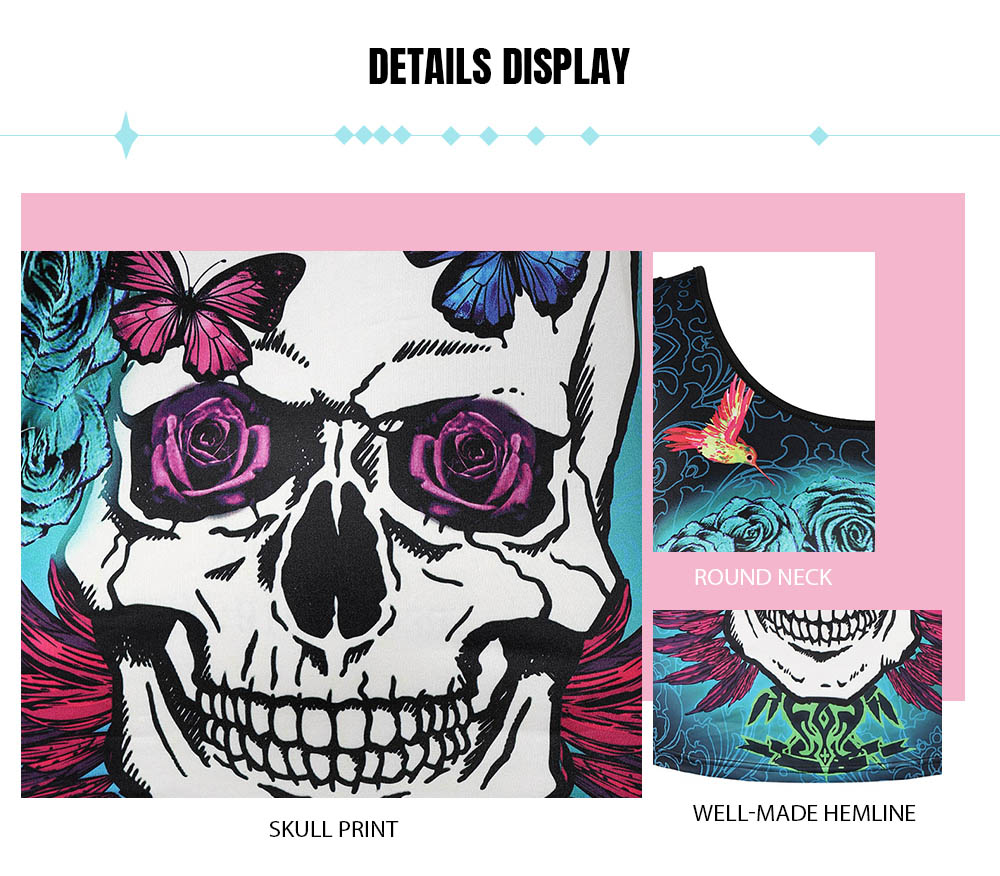 Floral Print Plus Size Skull Pattern Tank Top