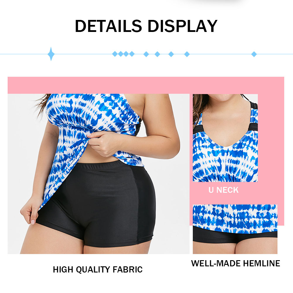 Back Criss Cross Plus Size Printed Tankini Set