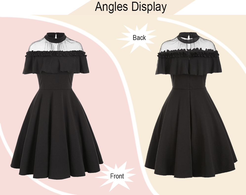 Ruffle Mesh Panel A Line Dress