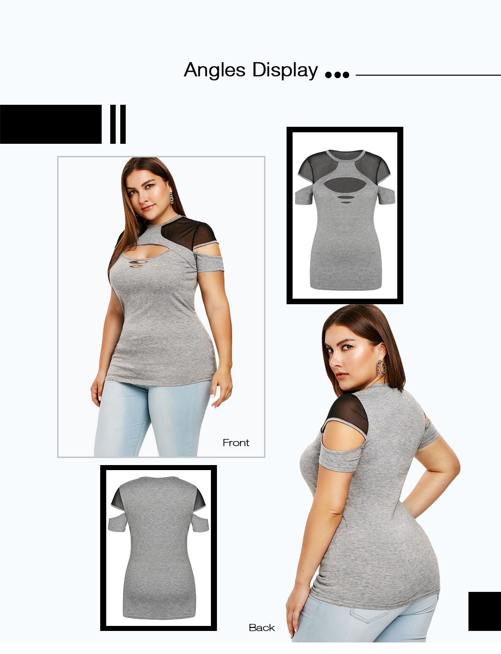 Plus Size Cut Out Mesh Insert Ripped T-shirt