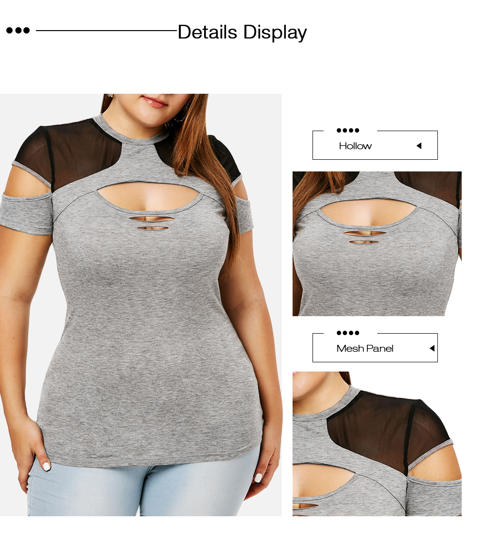 Plus Size Cut Out Mesh Insert Ripped T-shirt