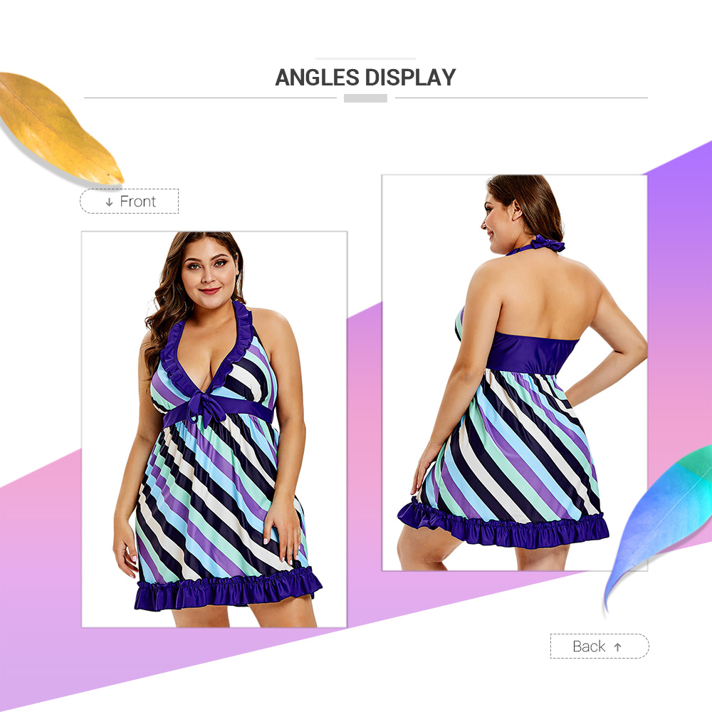 Plus Size Low Cut Striped Backless Tankini Set