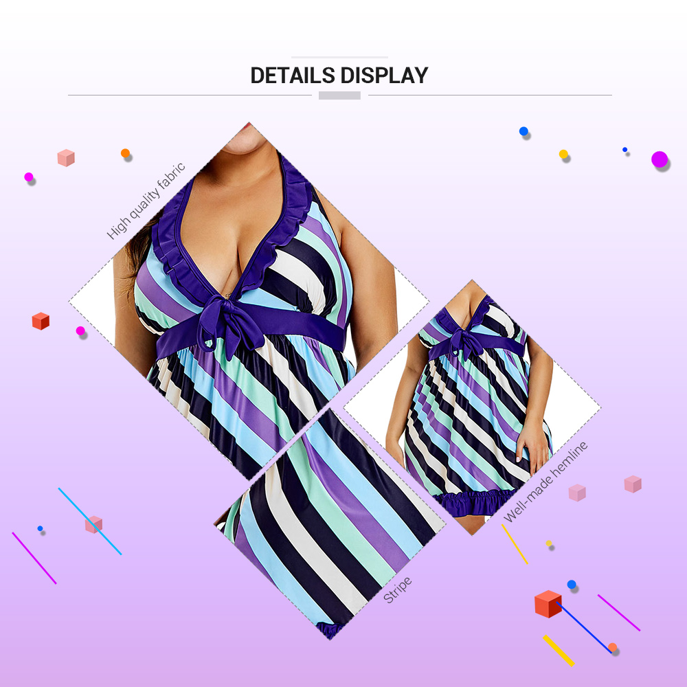 Plus Size Low Cut Striped Backless Tankini Set