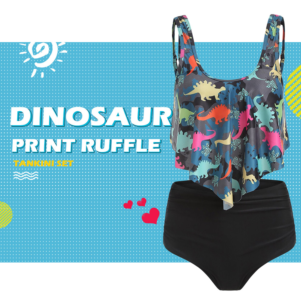 Dinosaur Print Ruffle Tankini Set