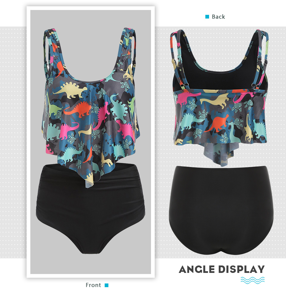 Dinosaur Print Ruffle Tankini Set