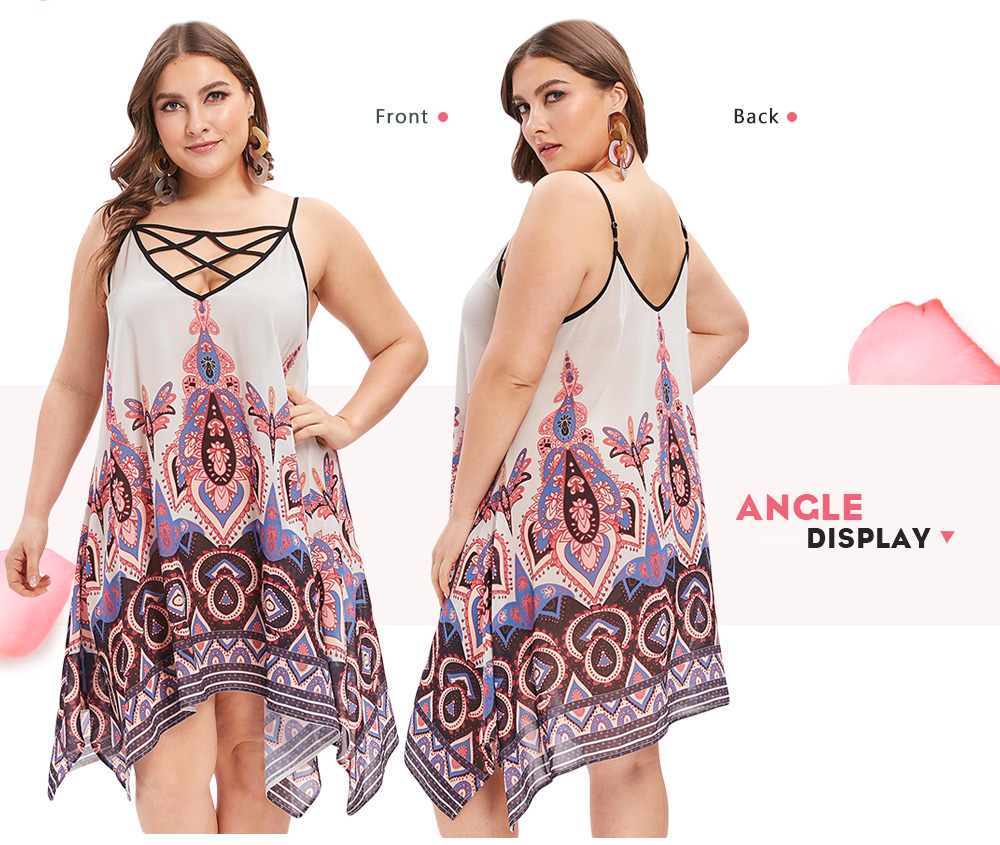 Plus Size Criss Cross Printed Slip Dress