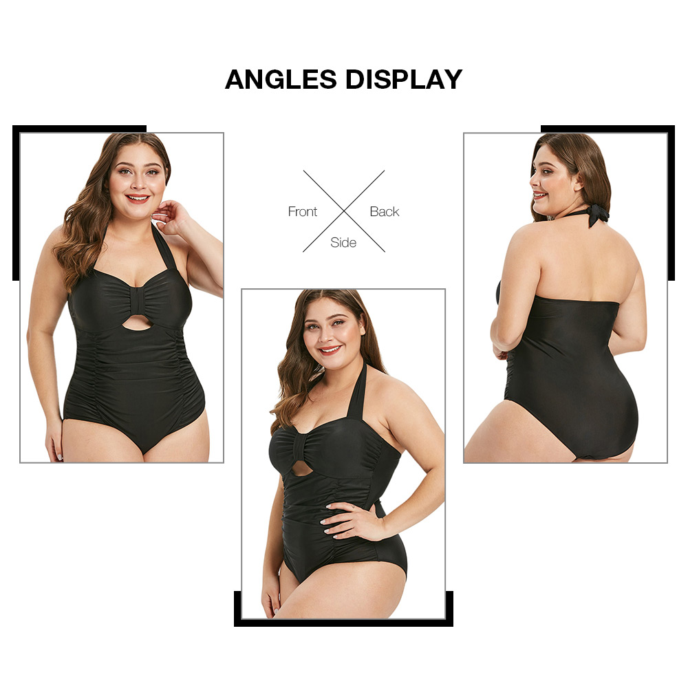 Plus Size Halter Neck Ruched One Piece Swimsuit