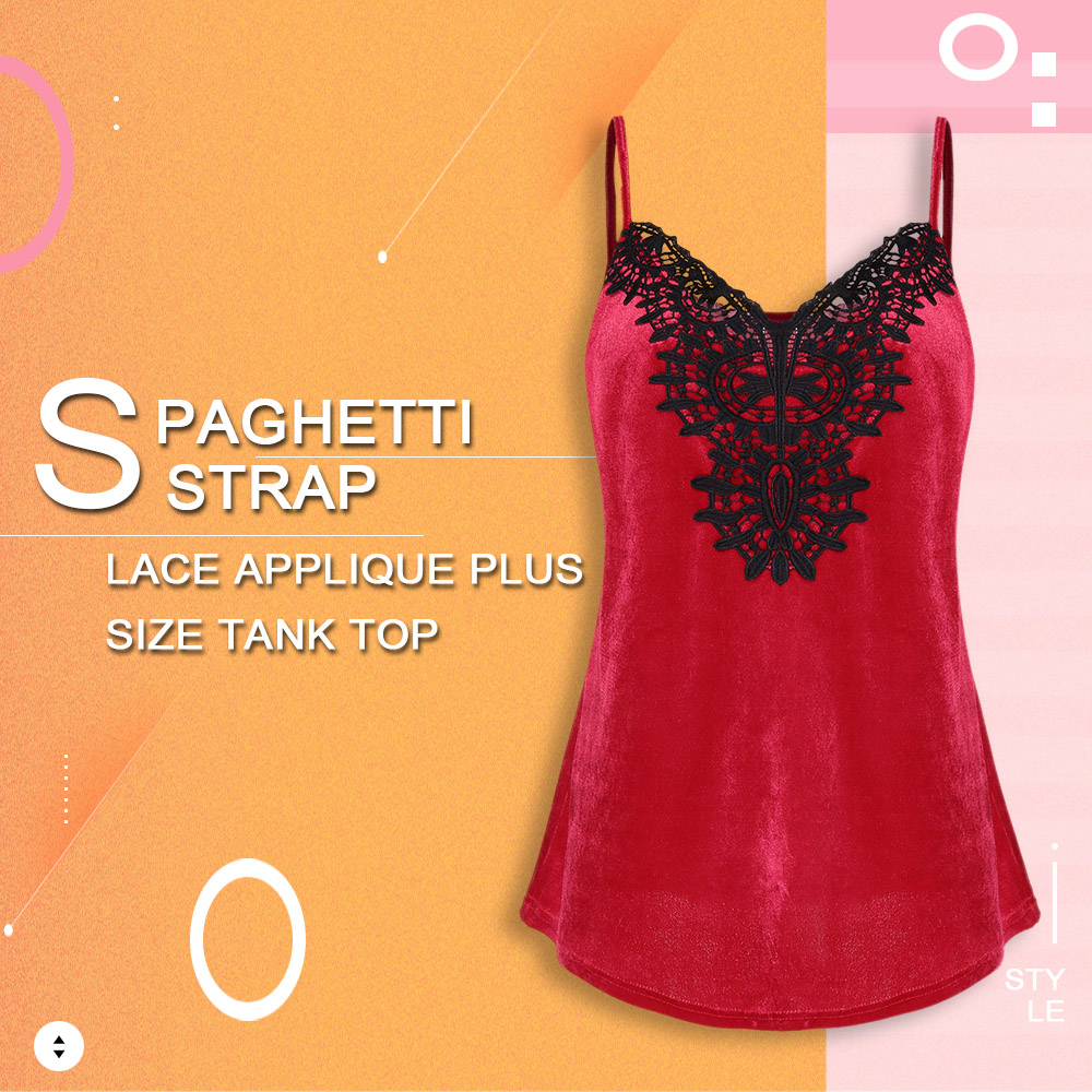 Spaghetti Strap Lace Applique Plus Size Tank Top