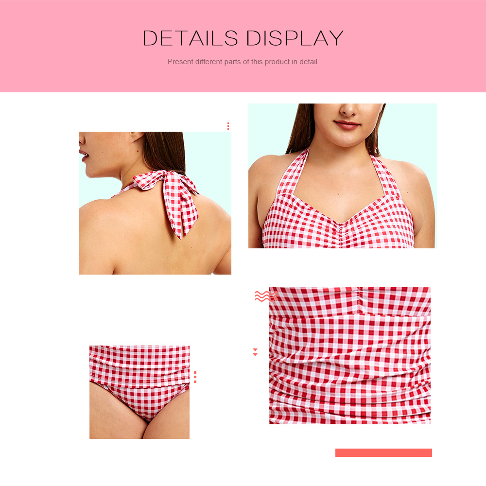 Plus Size Halter Ruched Gingham Swimsuit