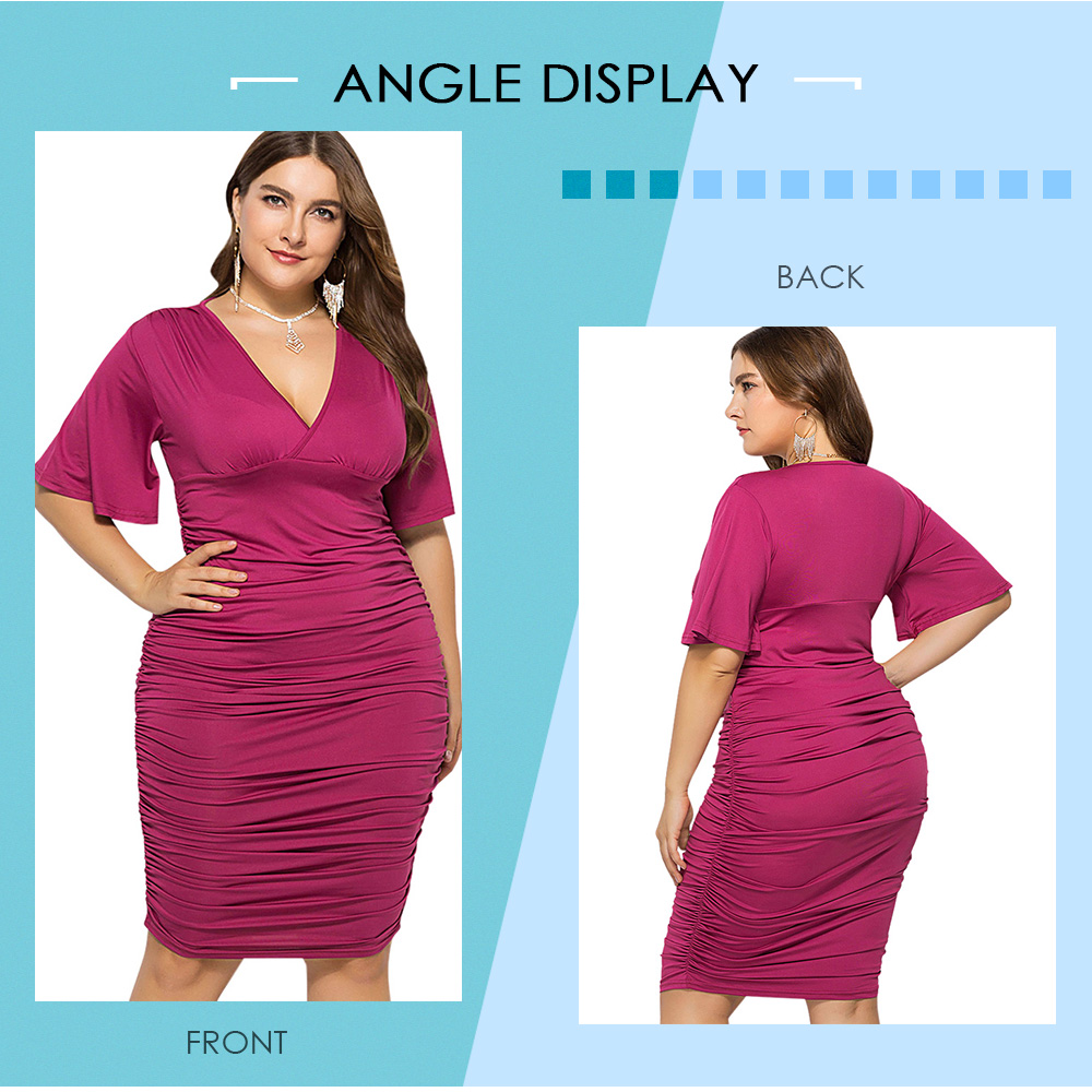 Low Cut Ruched Plus Size Bodycon Dress