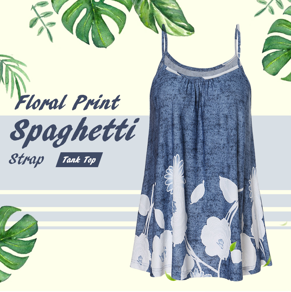Floral Print Spaghetti Strap Tunic Tank Top