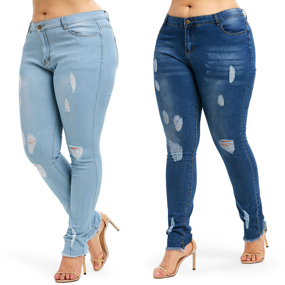 Plus Size Ripped Denim Jeans for Women - Blue Gray - 5Z49210512 Size L