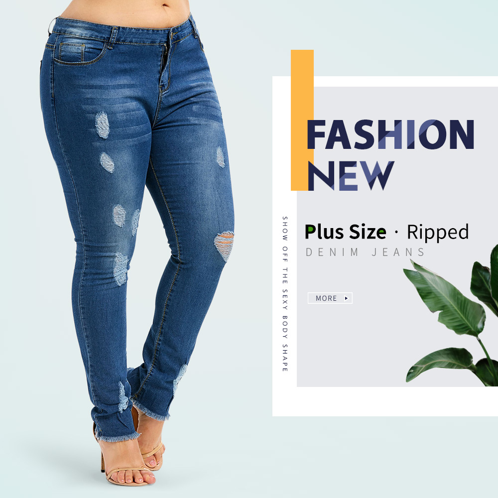 Plus Size Ripped Denim Jeans