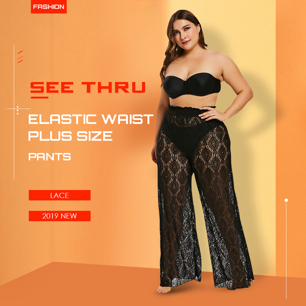 See Thru Elastic Waist Plus Size Pants