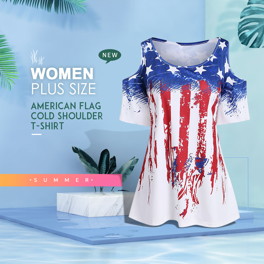 Plus Size American Flag Flare Sleeve T Shirt