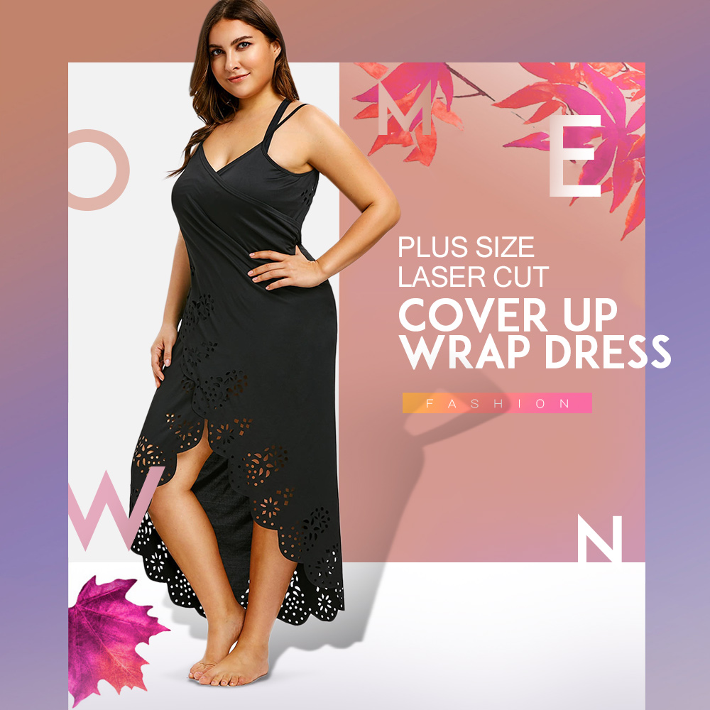 Plus Size Laser Cut Cover Up Wrap Dress