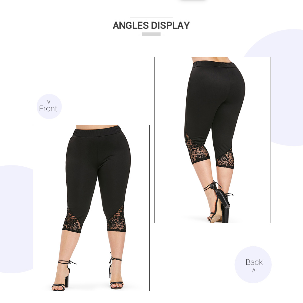 Lace Panel Plus Size Capri Leggings