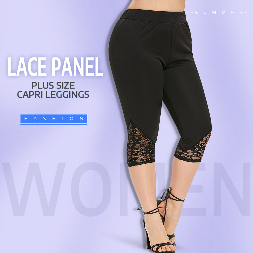 Lace Panel Plus Size Capri Leggings