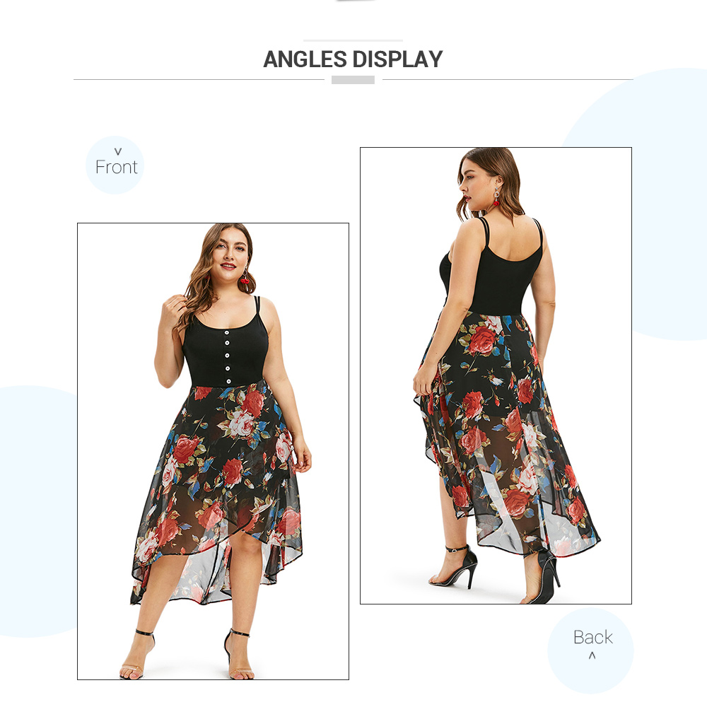 Plus Size Floral Overlay High Low Dress
