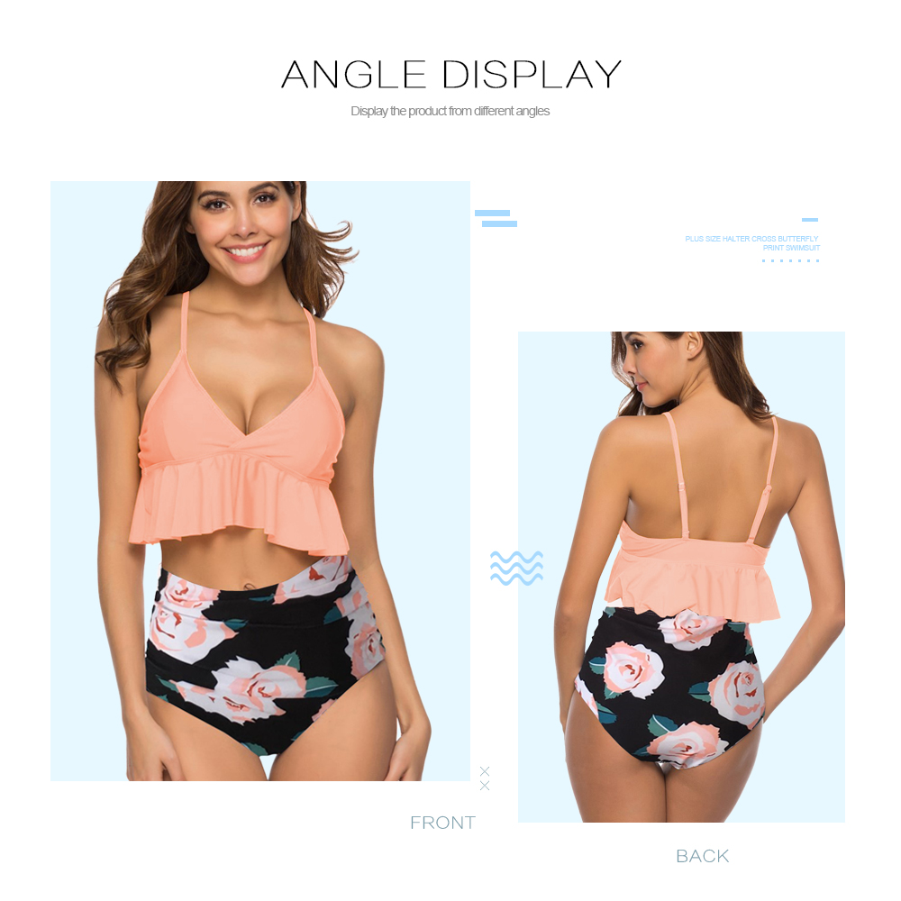 Spaghetti Straps Ruffle Crop Top Floral Printed Shorts Women Two Piece Swimsuit