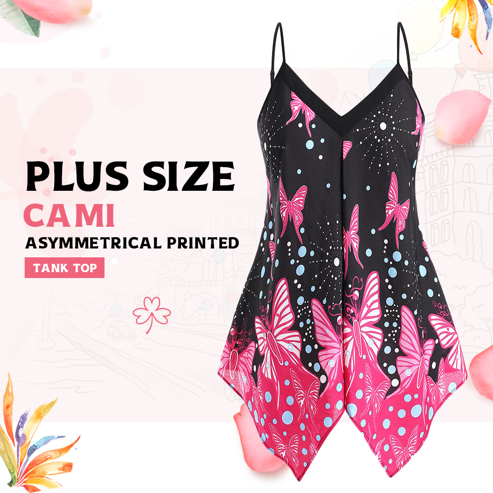 Plus Size Cami Asymmetrical Printed Tank Top