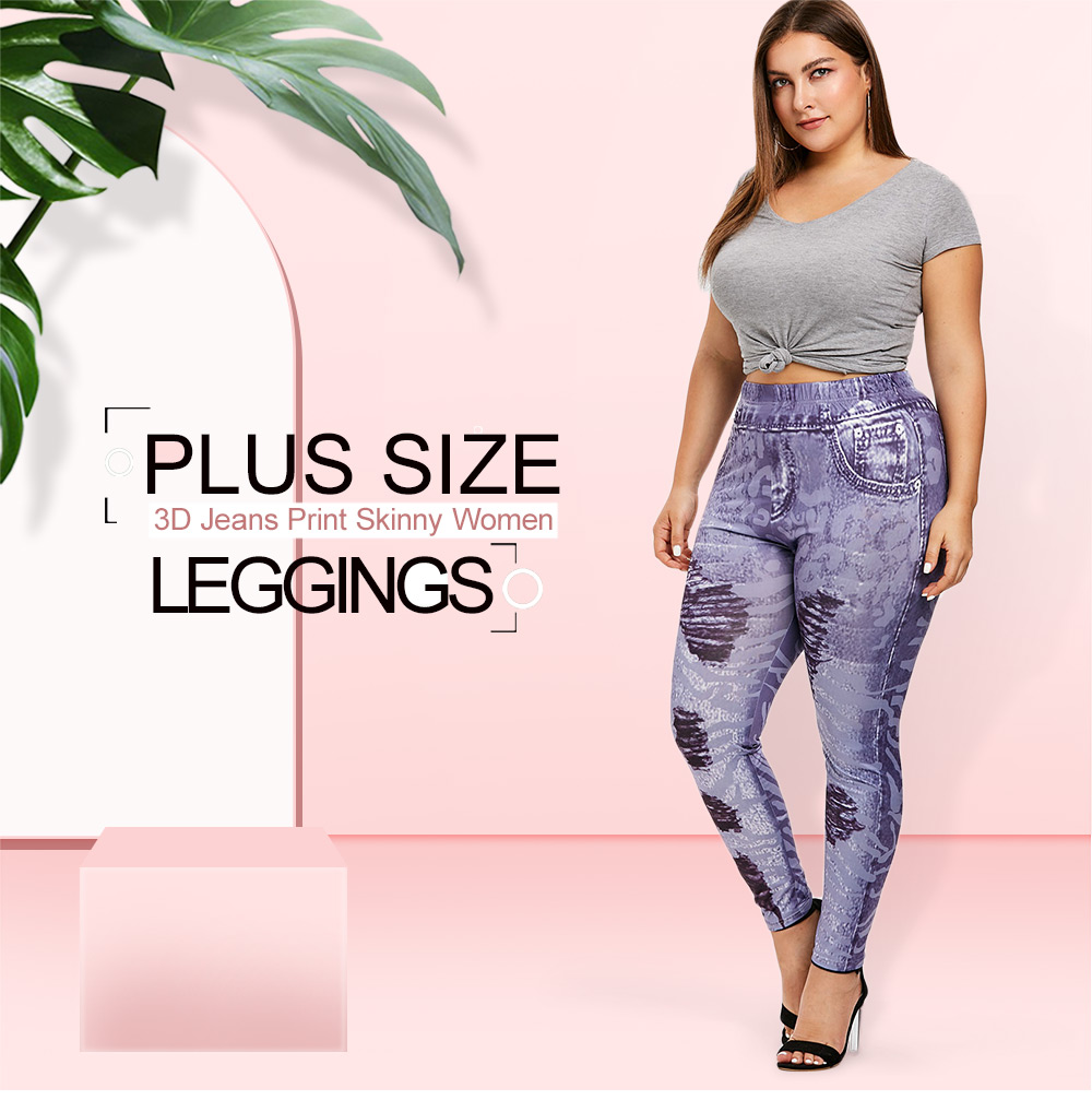 Plus Size 3D Print Skinny Leggings