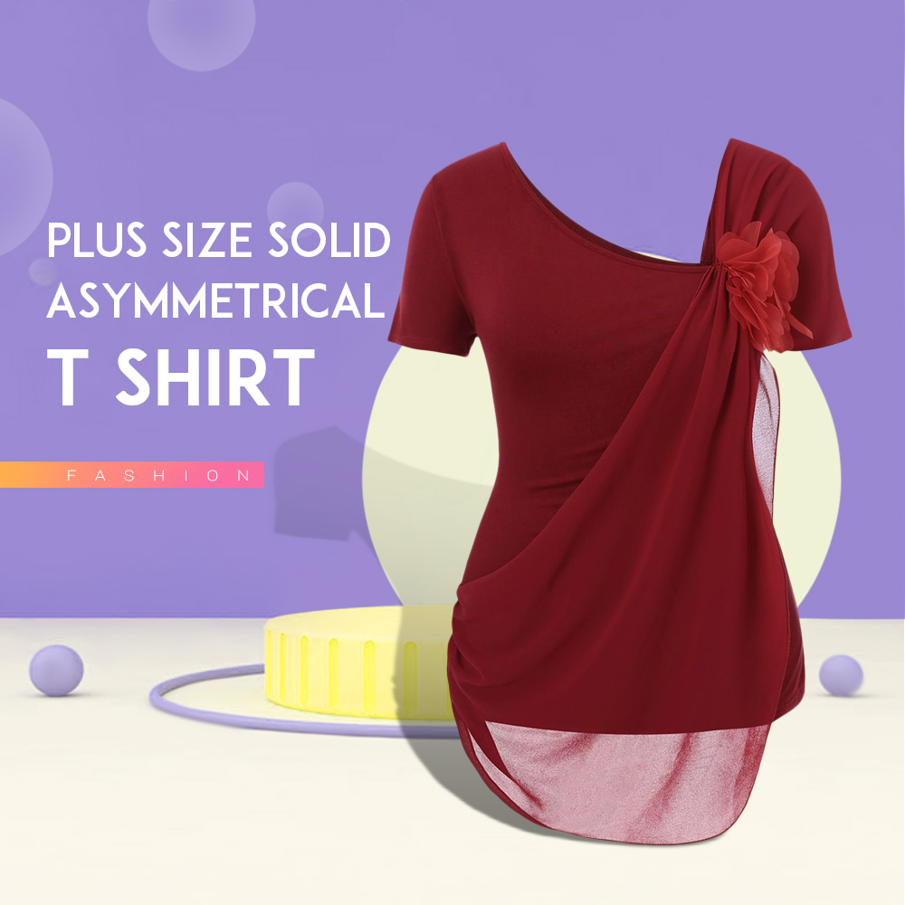 Plus Size Solid Asymmetrical T Shirt