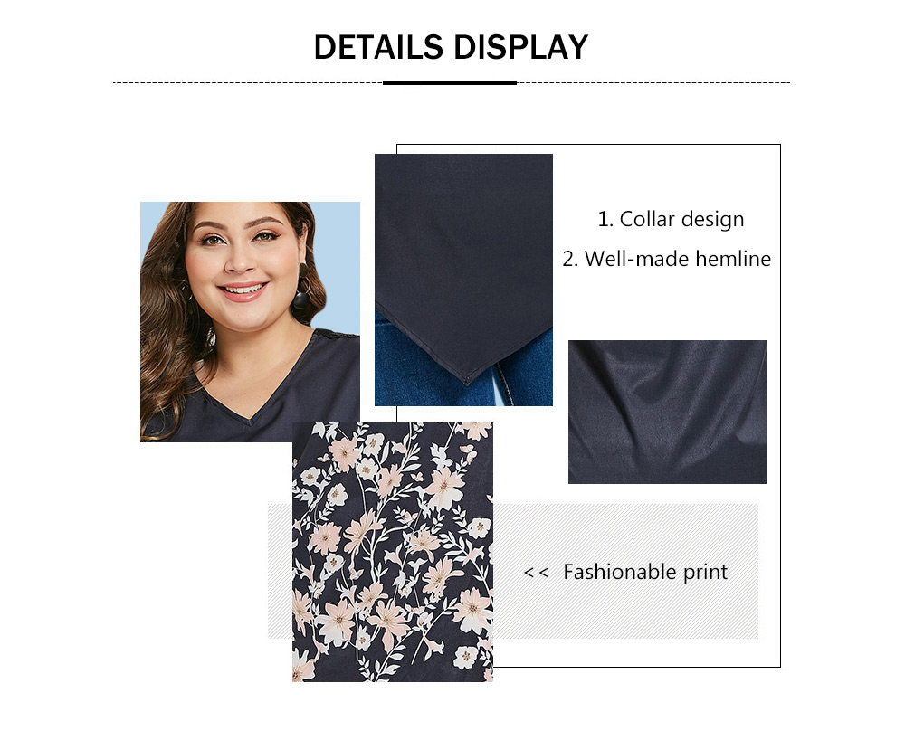 Plus Size Lace Insert Floral Tunic Top