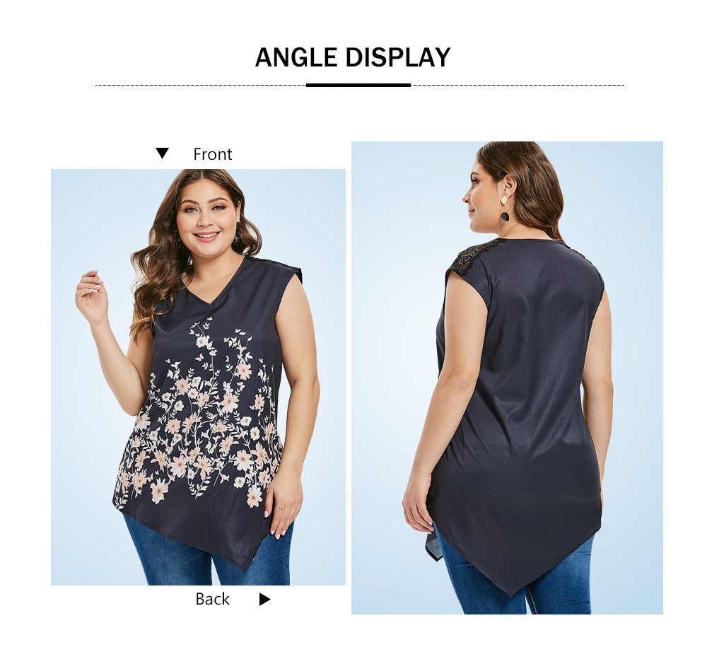 Plus Size Lace Insert Floral Tunic Top