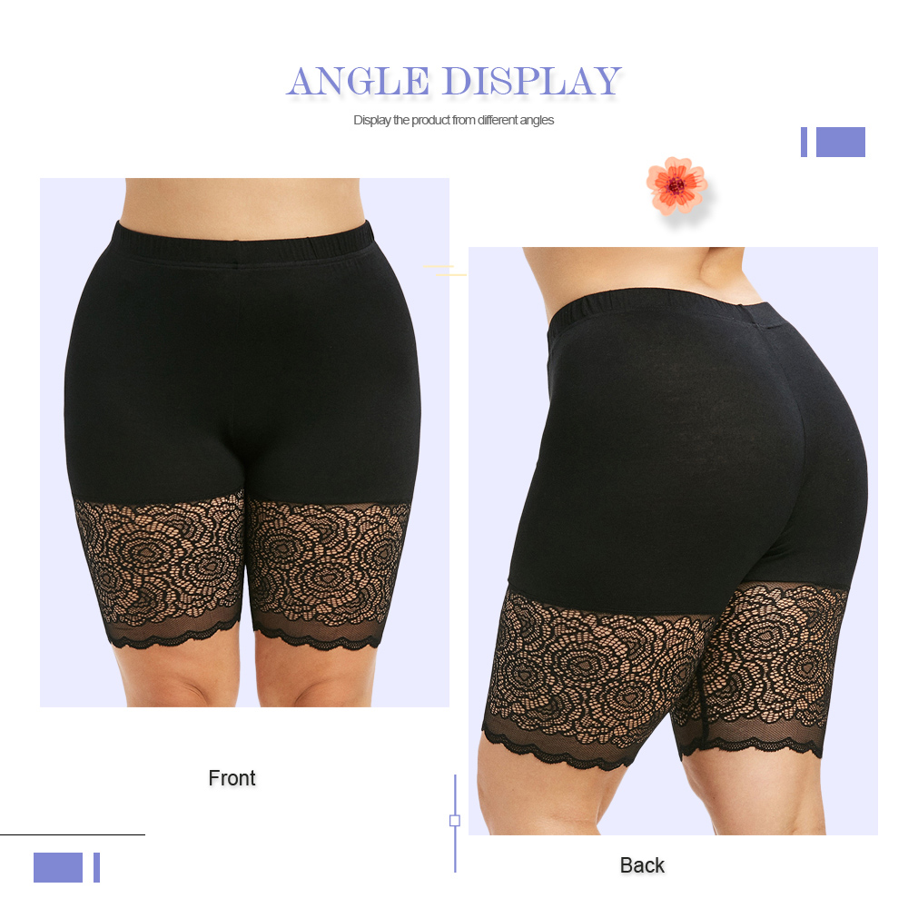 Lace Insert Plus Size Short Leggings