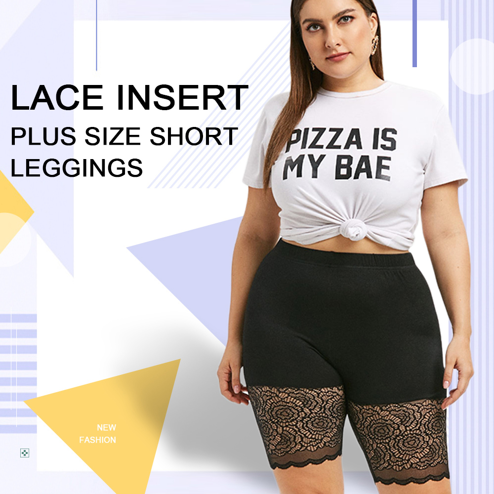 Lace Insert Plus Size Short Leggings