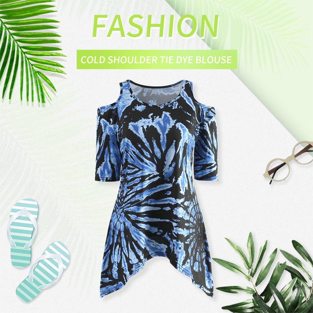 Cold Shoulder Tie Dye Blouse