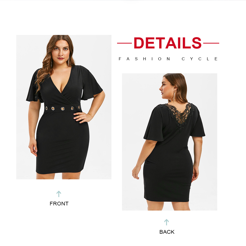 Plus Size Bodycon Sheer Lace Insert Dress