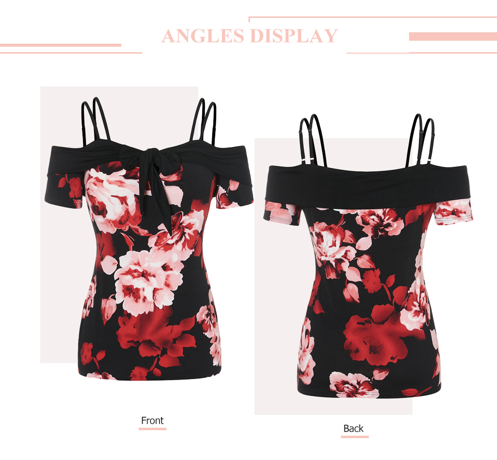 Plus Size Spaghetti Strap Flower Print T Shirt