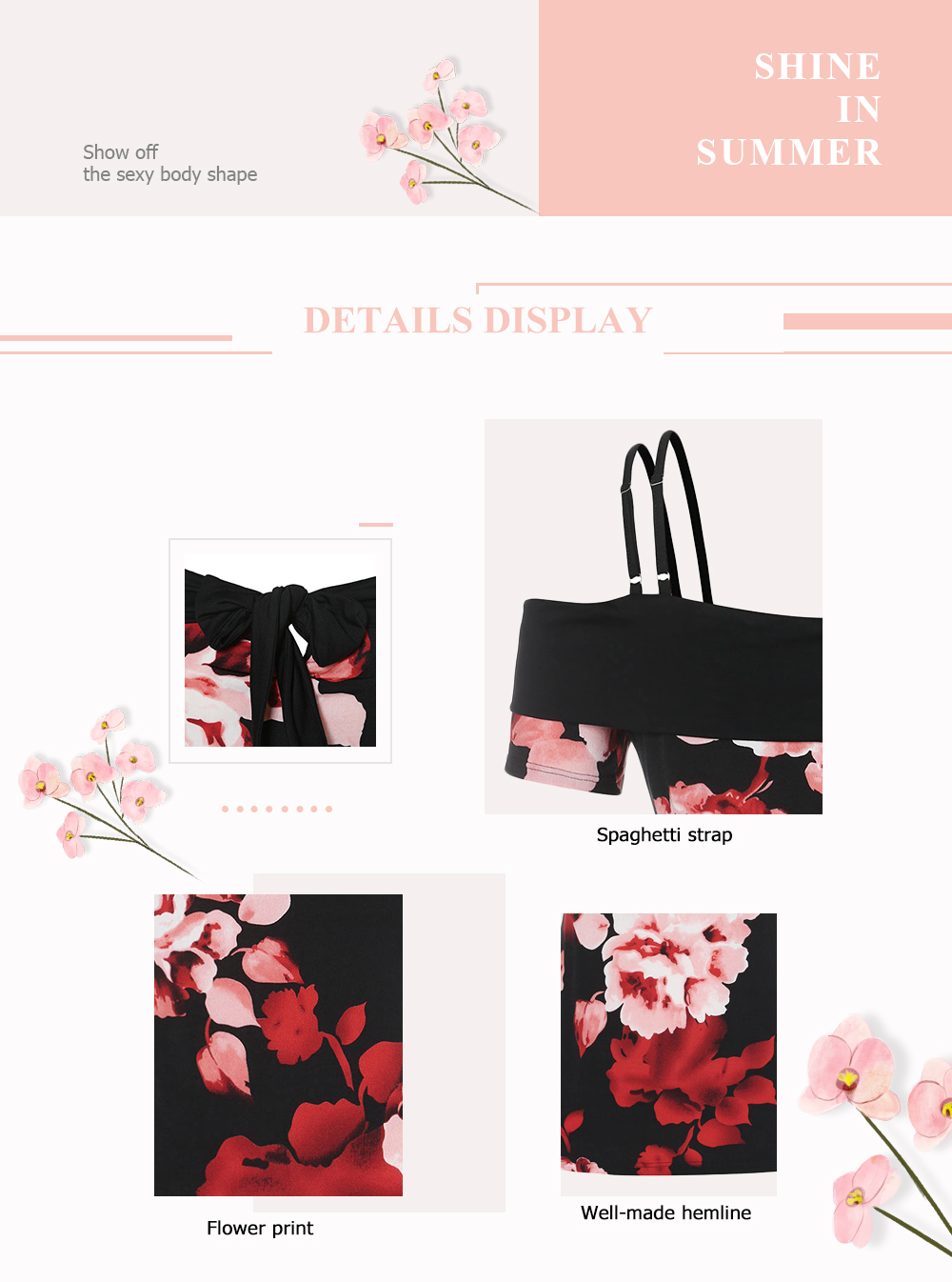 Plus Size Spaghetti Strap Flower Print T Shirt