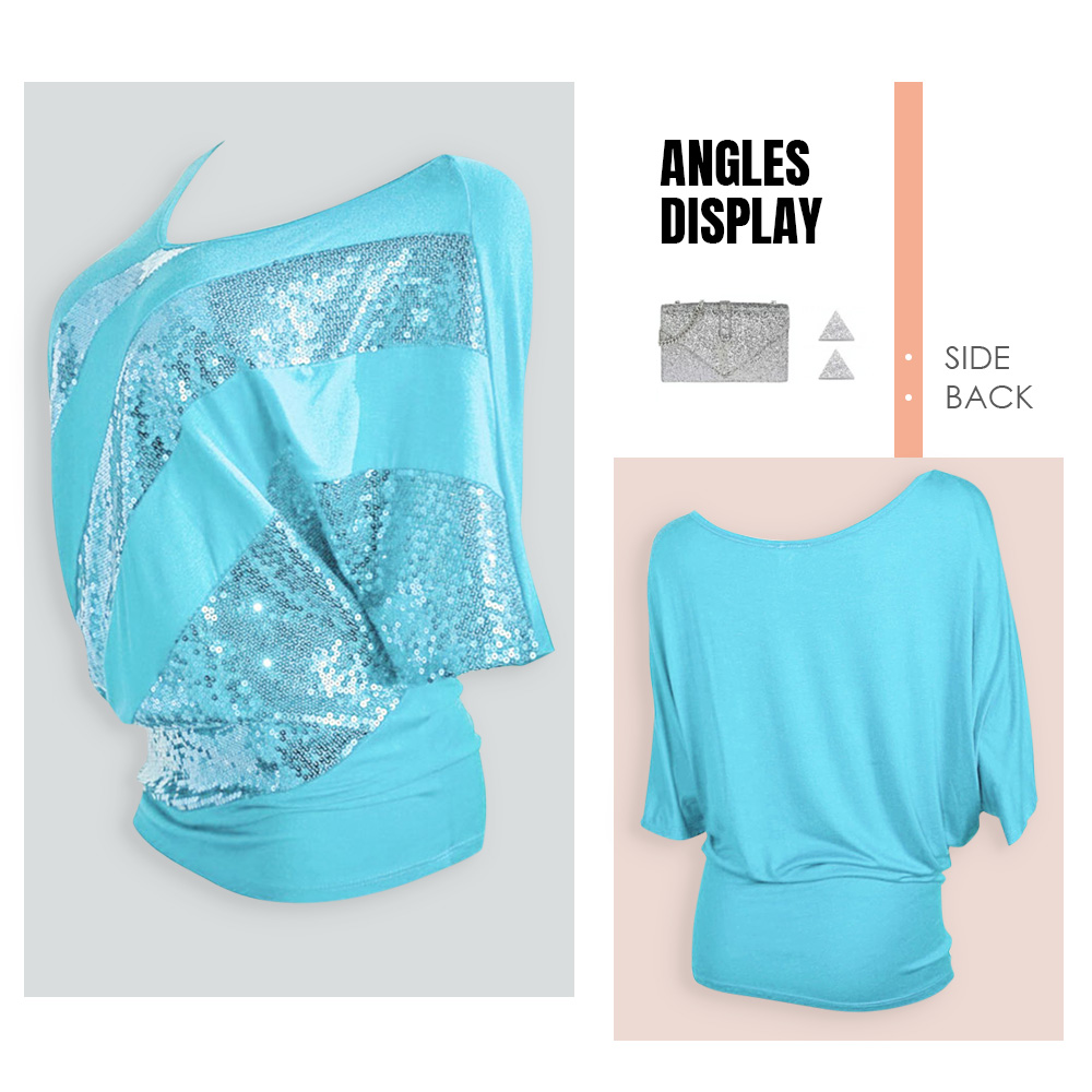 Plus Size Sequins Skew Neck T-shirt