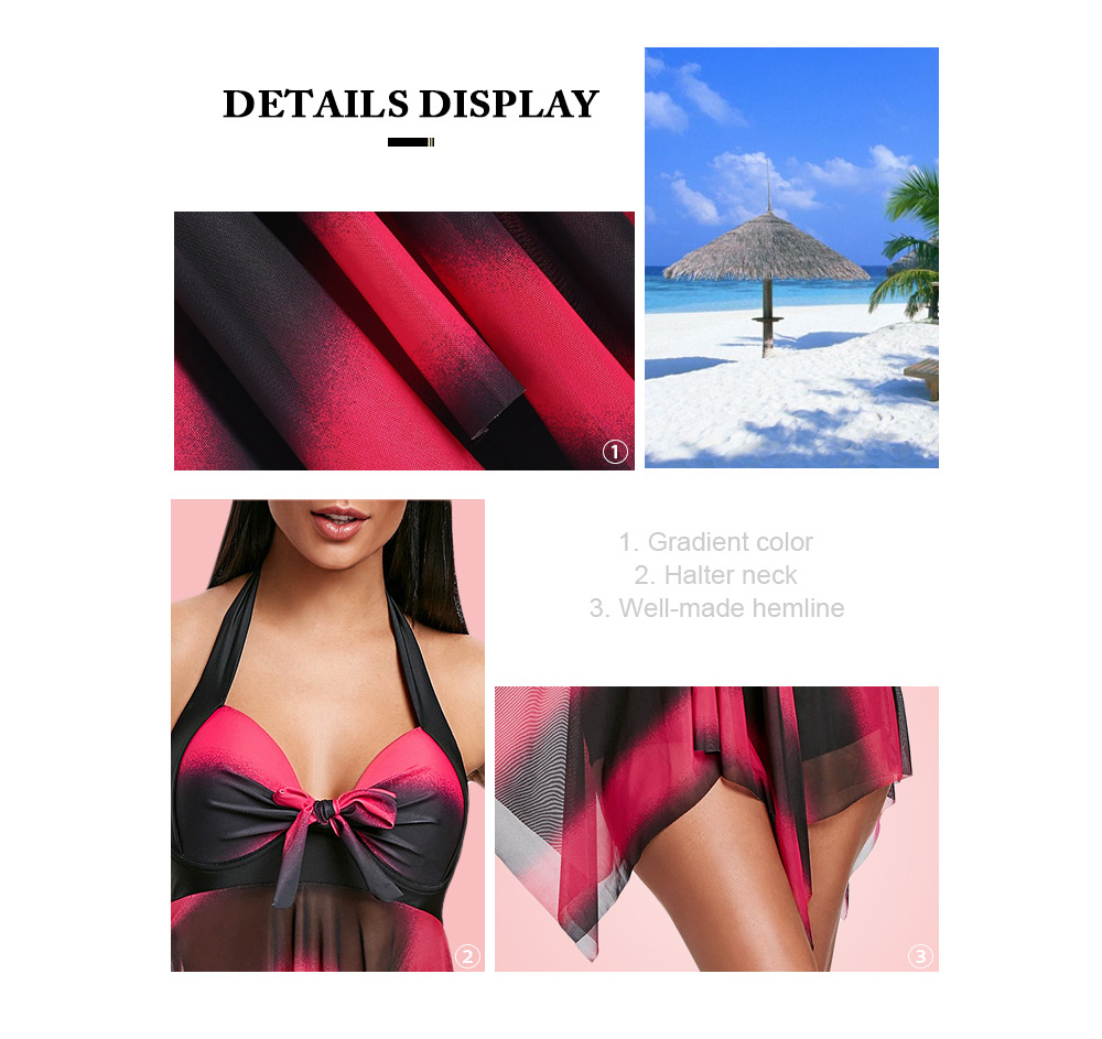 Asymmetric Ombre Color Tankini Set