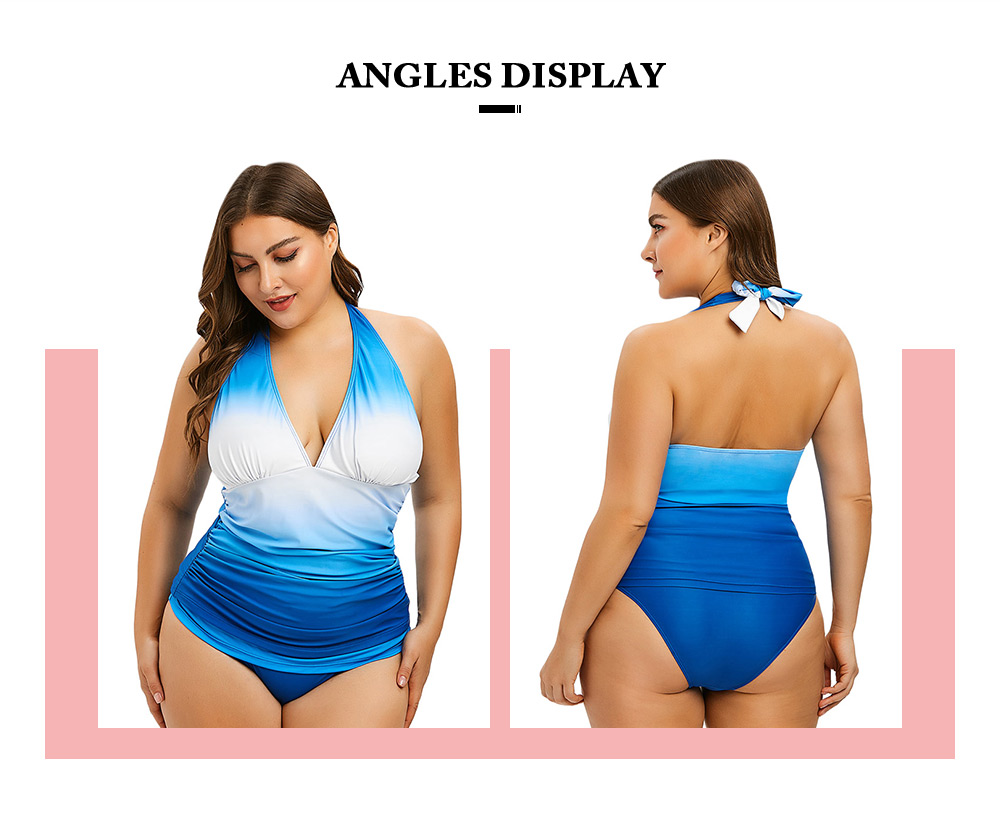 Plus Size Ombre Hater Neck Tankini Set