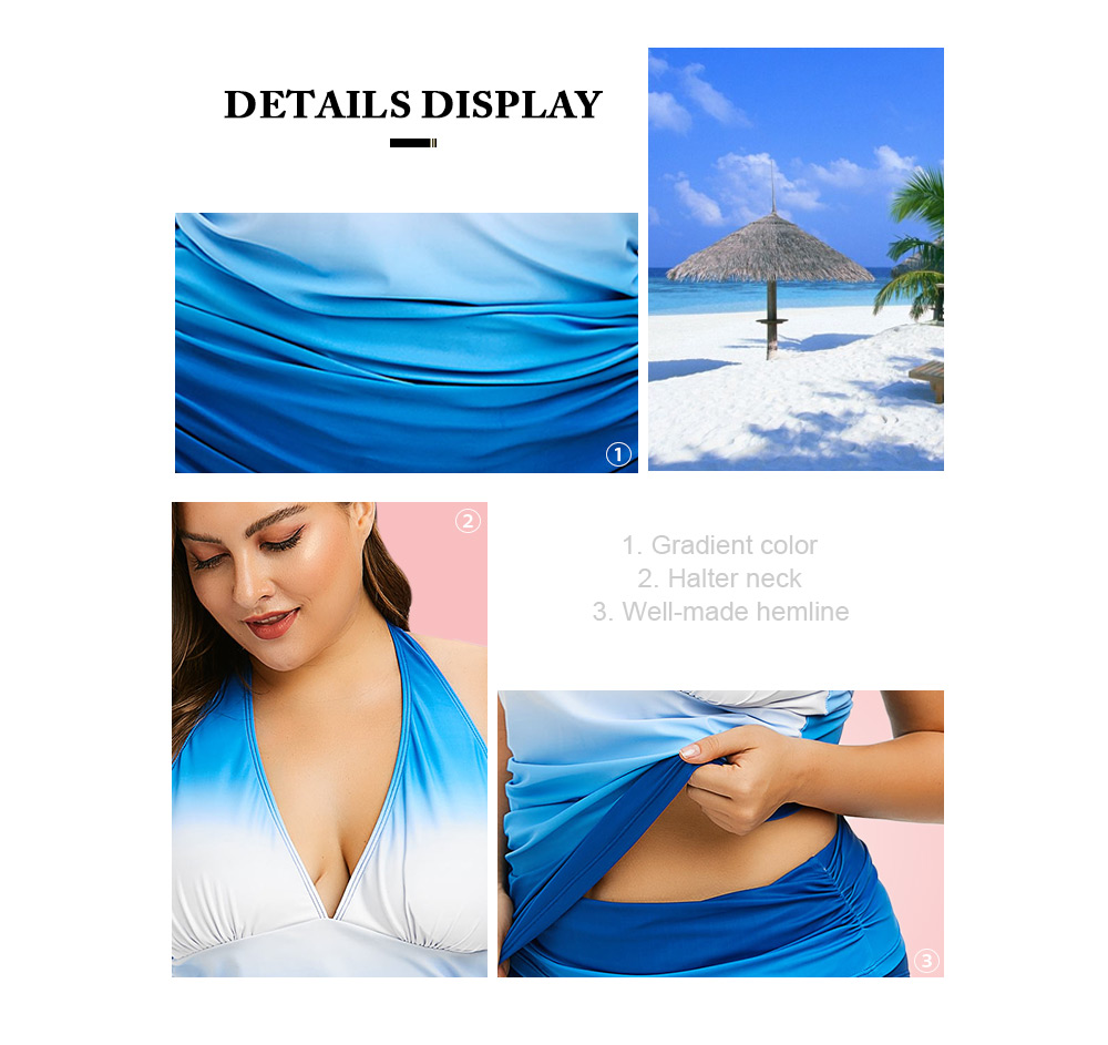 Plus Size Ombre Hater Neck Tankini Set